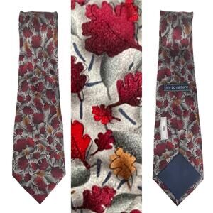 Ties to Nature " Leaf " Mens Neck Tie 100% Silk Autumn Fall Grey Gray Red Orange
